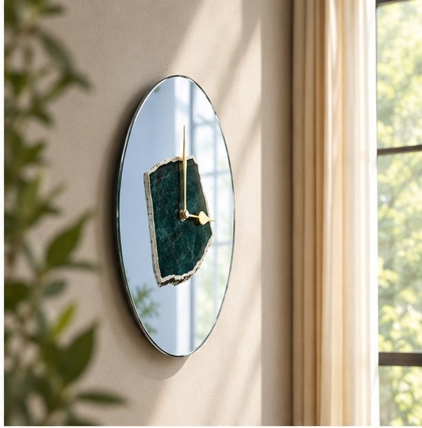 Green Aventurine Mirror Wall Clock – 10 Inch