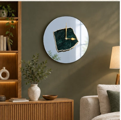 Green Aventurine Mirror Wall Clock – 10 Inch