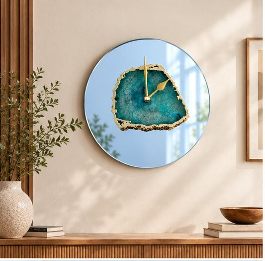 Aqua Agate Mirror Wall Clock – 10 Inch