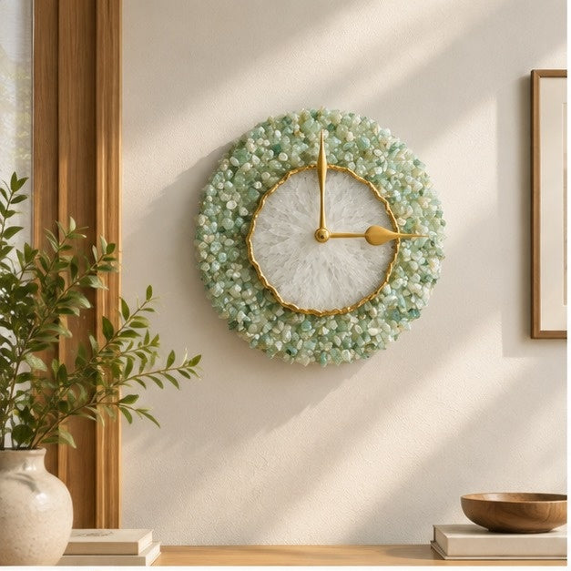 Light Green Crystal Agate Wall Clock – 6 Inch