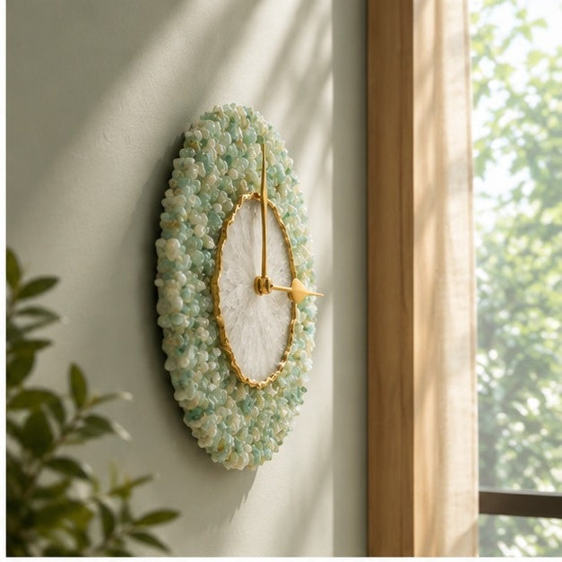 Light Green Crystal Agate Wall Clock – 6 Inch