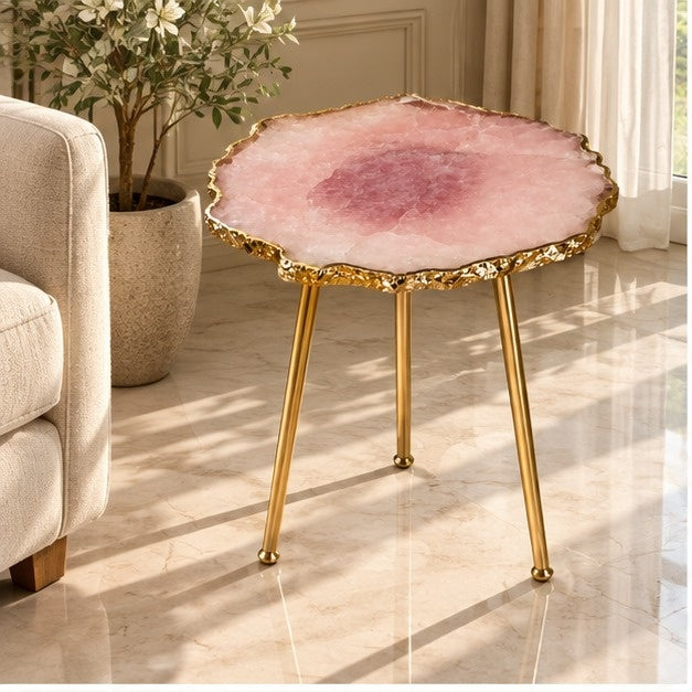 Small Rose Quartz Agate Organic Edge Side Table