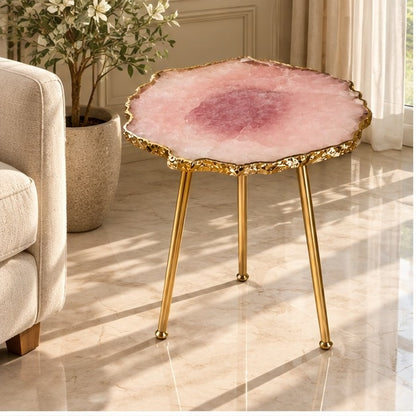 Small Rose Quartz Agate Organic Edge Side Table