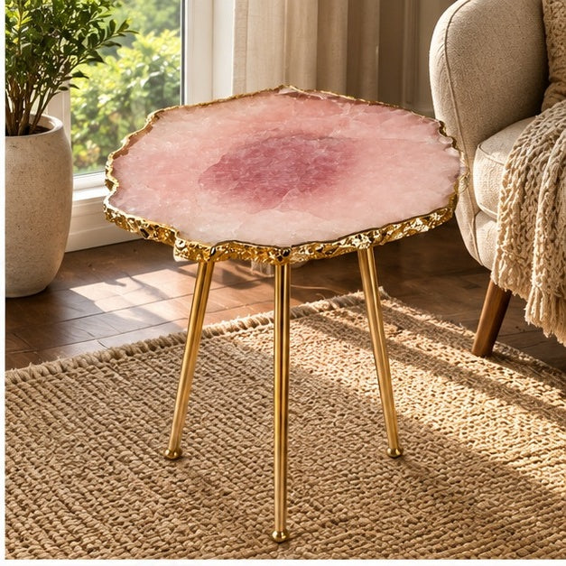 Small Rose Quartz Agate Organic Edge Side Table