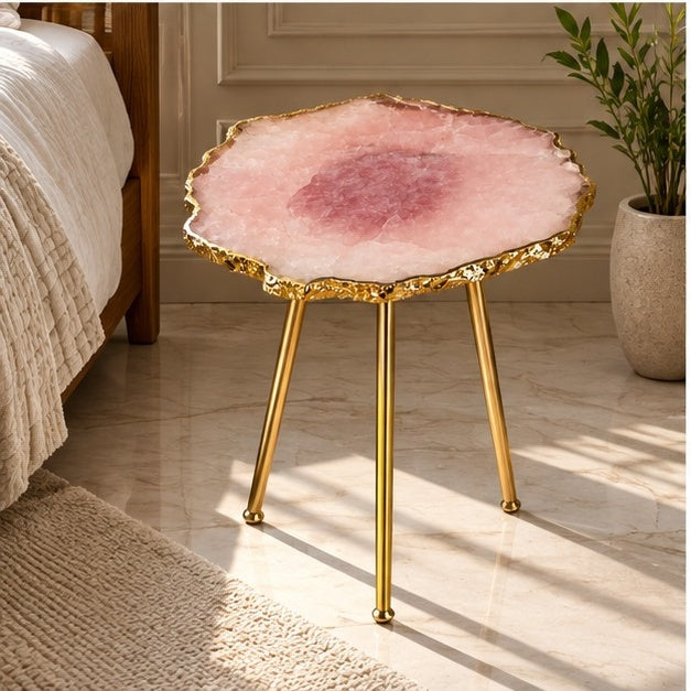 Small Rose Quartz Agate Organic Edge Side Table