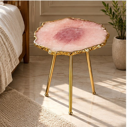 Small Rose Quartz Agate Organic Edge Side Table