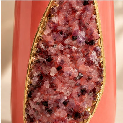 Pink Ceramic Long Teardrop Vase with Crystal Inlay
