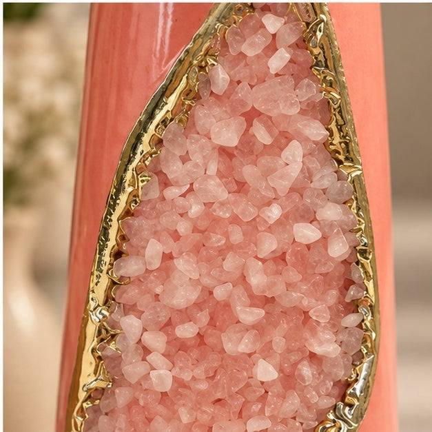 Pink Ceramic Teardrop Vase Set with Crystal Inlay