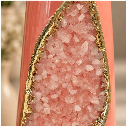 Pink Ceramic Teardrop Vase Set with Crystal Inlay