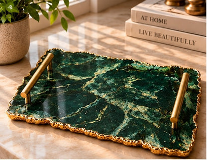 Large Forest Green Agate Organic Edge Tray