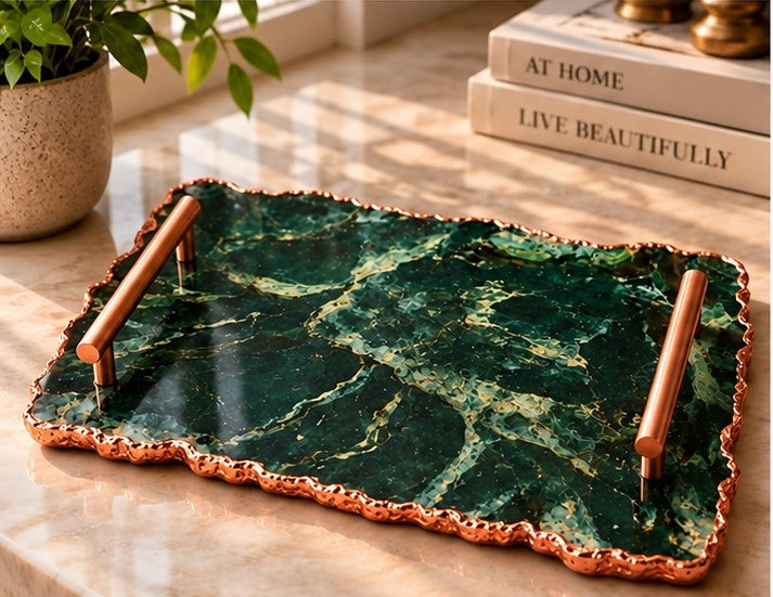 Large Forest Green Agate Organic Edge Tray
