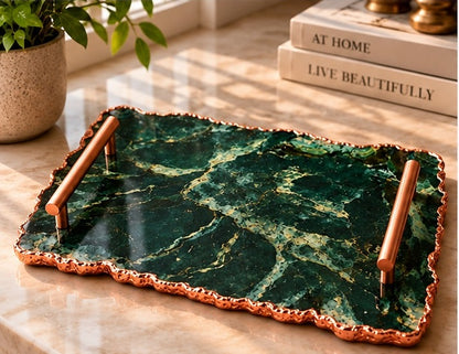 Large Forest Green Agate Organic Edge Tray