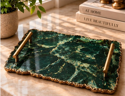Large Forest Green Agate Organic Edge Tray
