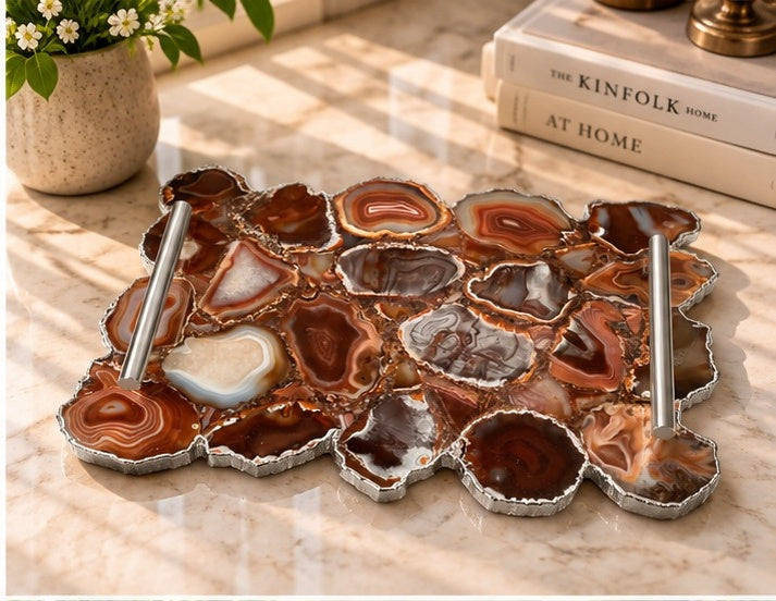Large Red Agate Organic Edge Tray