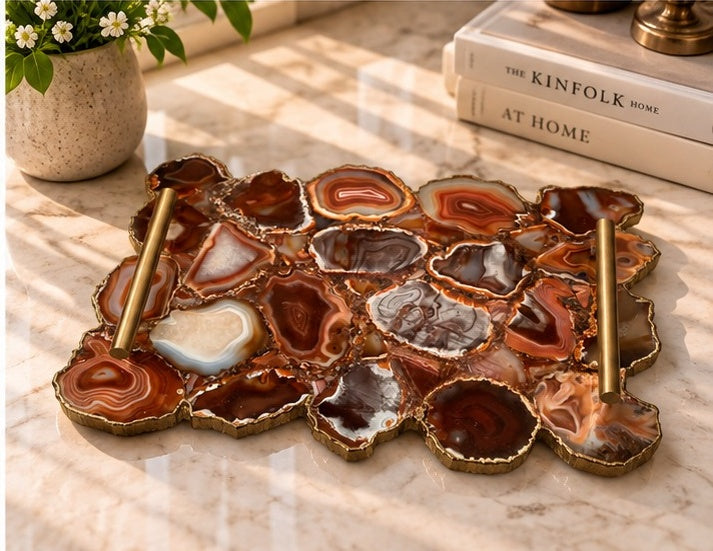 Large Red Agate Organic Edge Tray