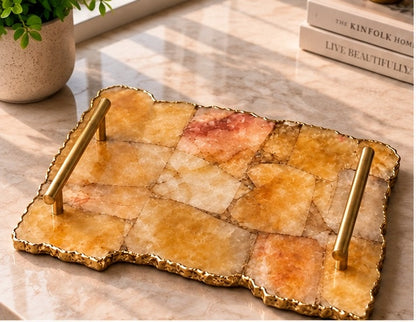 Large Golden Brown Agate Organic Edge Tray