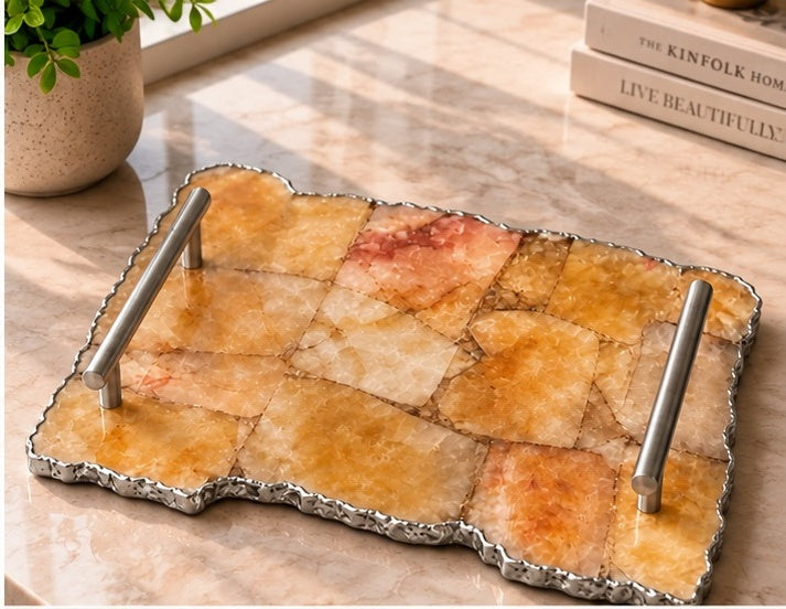 Large Golden Brown Agate Organic Edge Tray