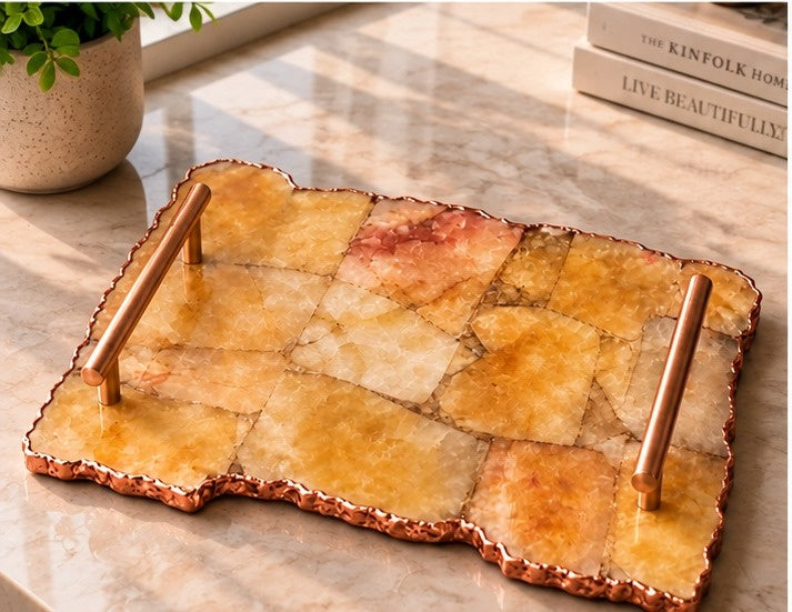 Large Golden Brown Agate Organic Edge Tray