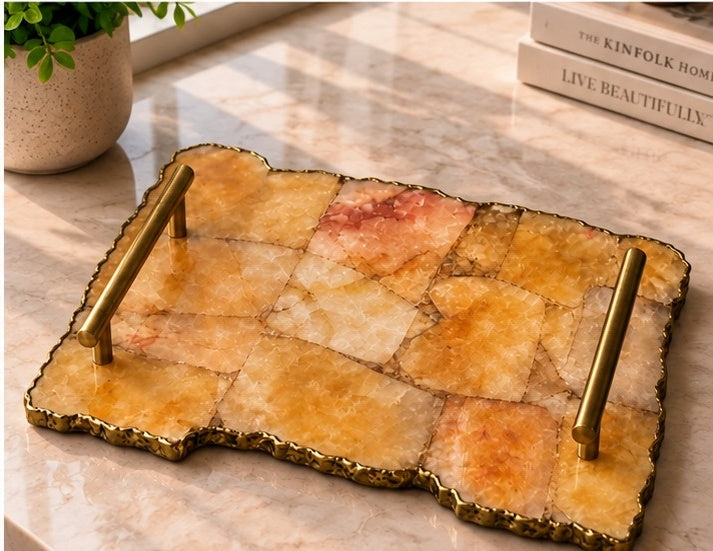 Large Golden Brown Agate Organic Edge Tray