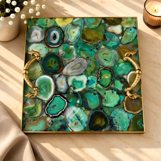 Light Green Agate Square Tray