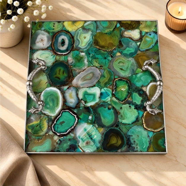 Light Green Agate Square Tray
