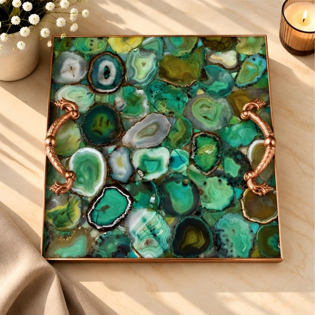 Light Green Agate Square Tray