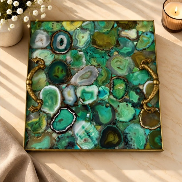 Light Green Agate Square Tray