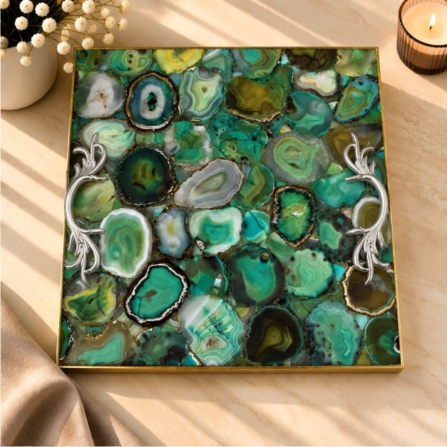 Light Green Agate Square Tray