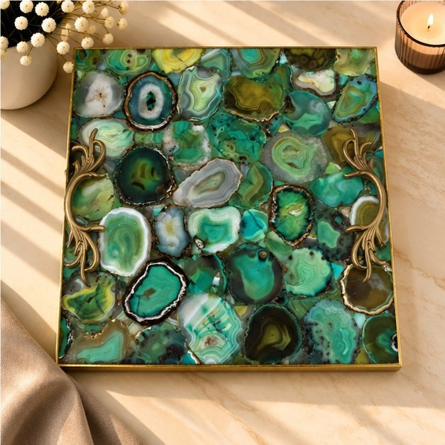 Light Green Agate Square Tray
