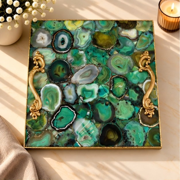 Light Green Agate Square Tray