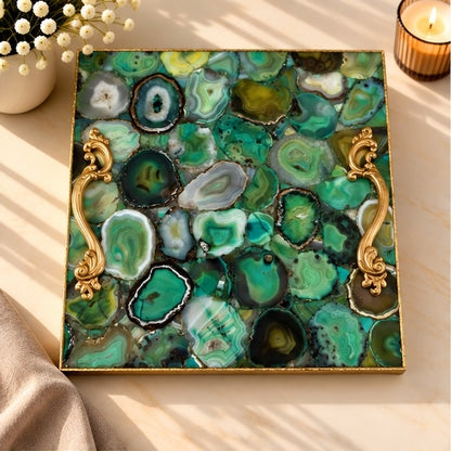 Light Green Agate Square Tray