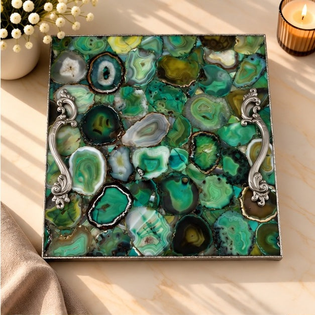 Light Green Agate Square Tray
