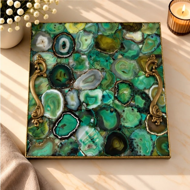 Light Green Agate Square Tray