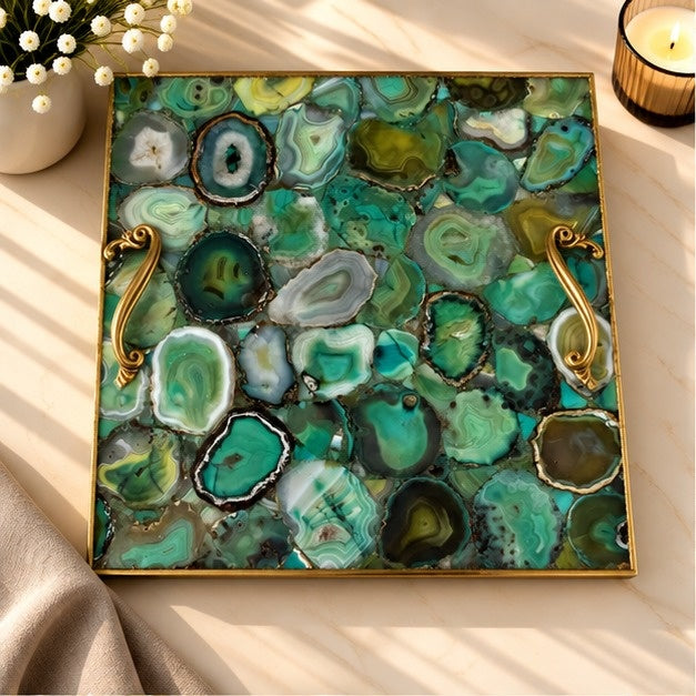 Light Green Agate Square Tray