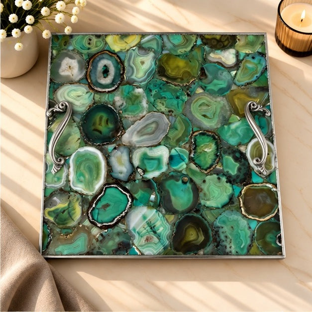 Light Green Agate Square Tray