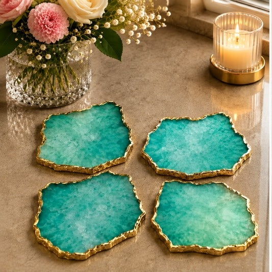 Aqua Agate Organic Edge Coasters – Set of 4