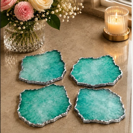 Aqua Agate Organic Edge Coasters – Set of 4