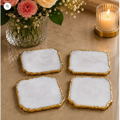 White Agate Organic Edge Coasters – Set of 4
