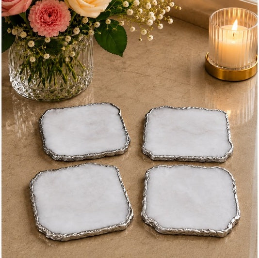 White Agate Organic Edge Coasters – Set of 4