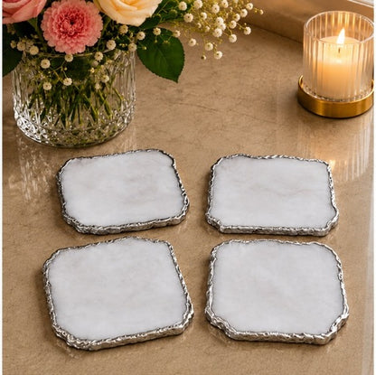 White Agate Organic Edge Coasters – Set of 4