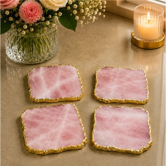 Rose Quartz Organic Edge Coasters – Set of 4