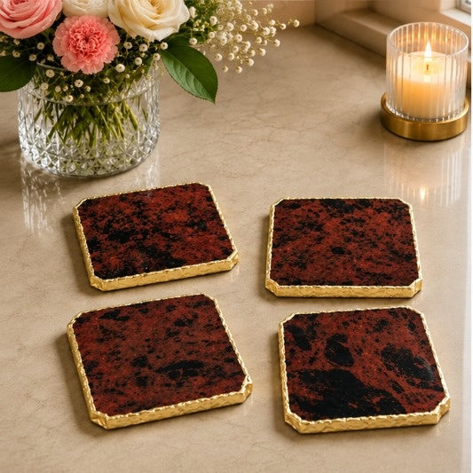 Mahogany Glass Organic Edge Coasters – Set of 4