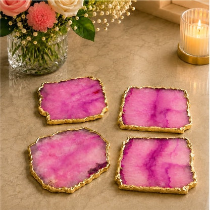 Pink Agate Organic Edge Coasters – Set of 4