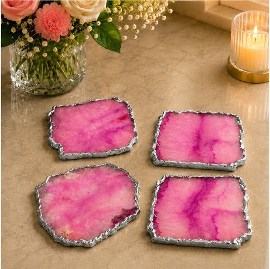 Pink Agate Organic Edge Coasters – Set of 4