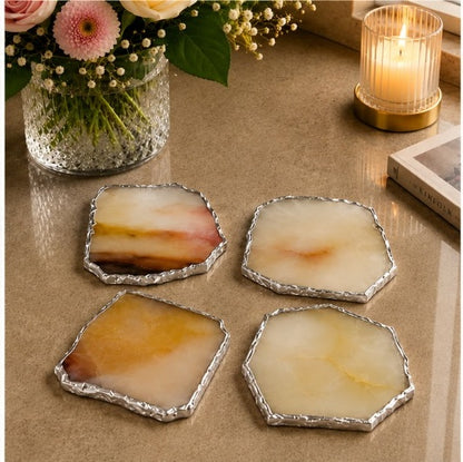 Mustard Agate Organic Edge Coasters – Set of 4