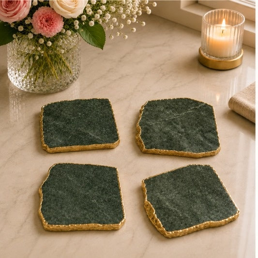 Olive Green Agate Organic Edge Coasters – Set of 4