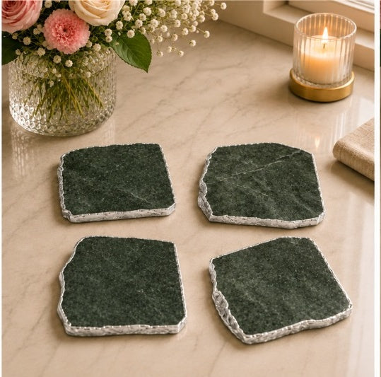 Olive Green Agate Organic Edge Coasters – Set of 4
