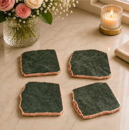 Olive Green Agate Organic Edge Coasters – Set of 4