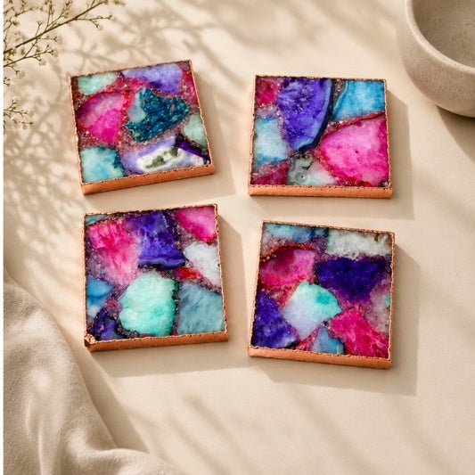 Multicolour Agate Square Coasters – Set of 4
