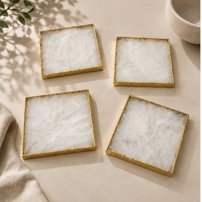 White Agate Square Coasters – Set of 4